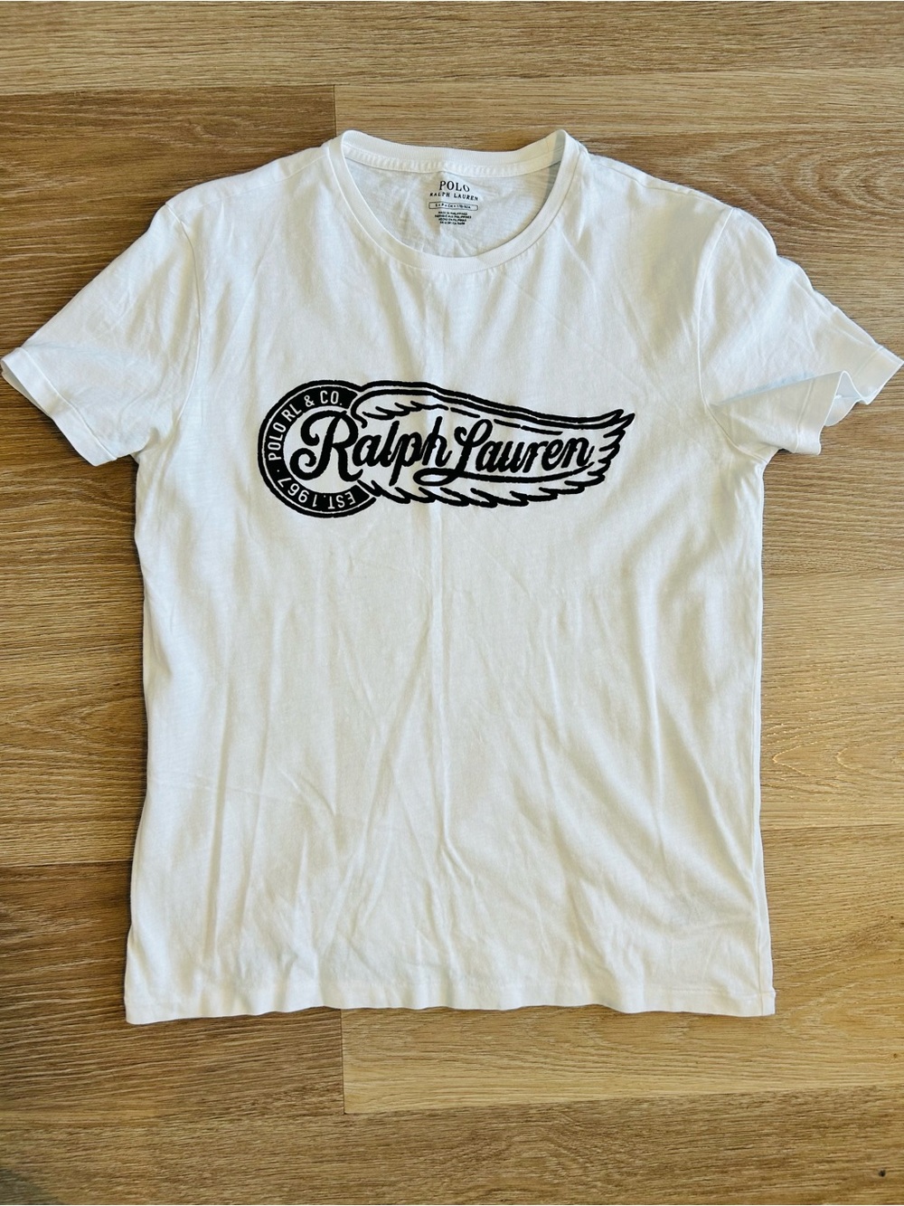 Ralph Lauren White Tee with Black Script Logo - Short Sleeve